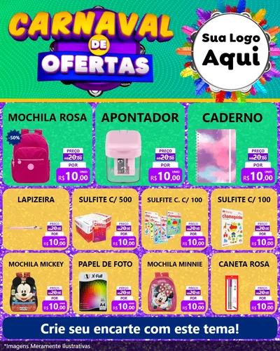 Modelo de Rede Social para Feed Instagram com o tema Carnaval de Ofertas para Papelaria