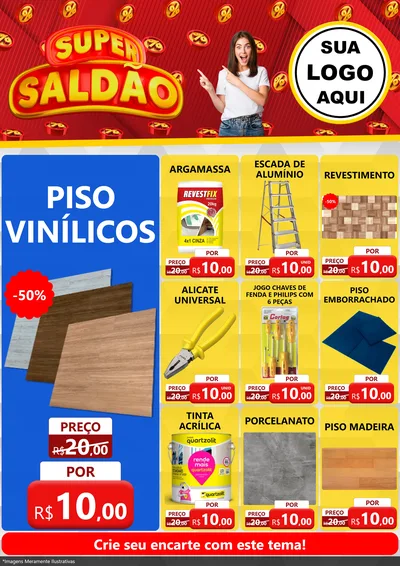 Modelo de Encarte para Encarte A4 Vertical com o tema Super Saldão para Material para Construção