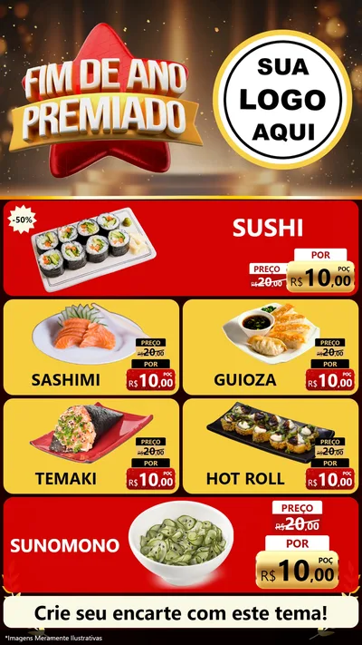 Modelo de TV para TV Vertical com o tema Fim de Ano Premiado para Comida japonesa