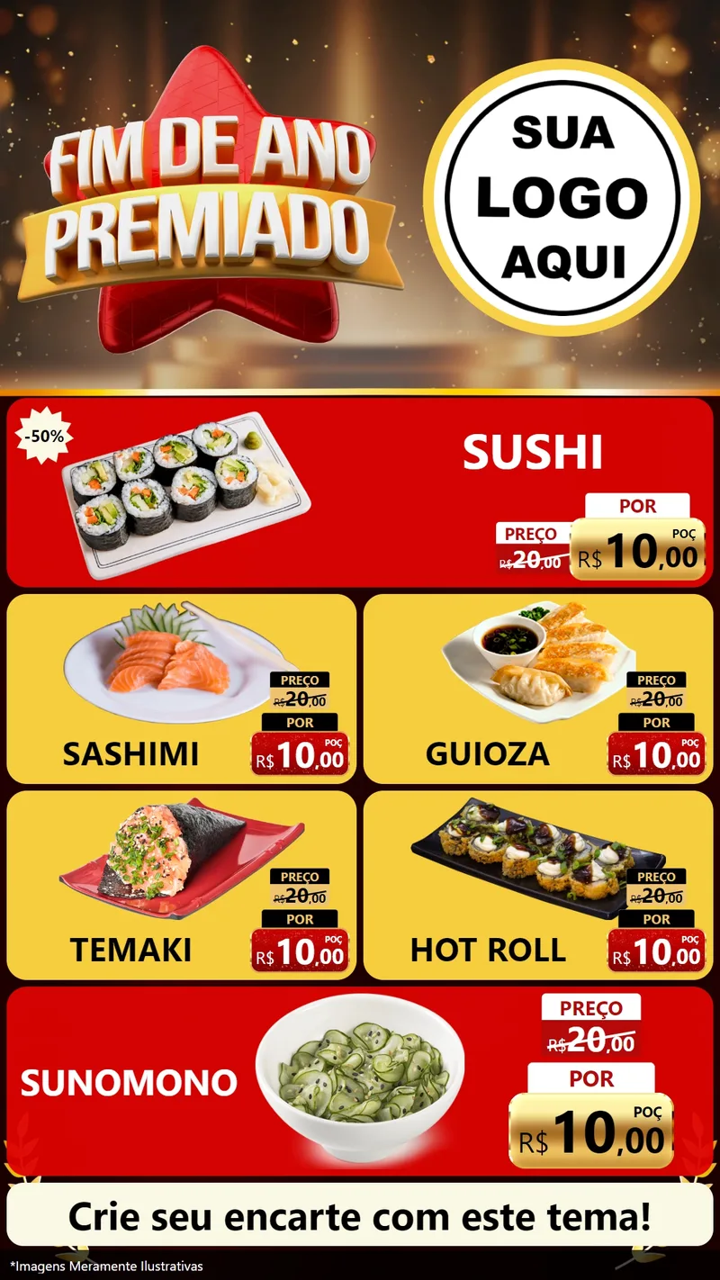 Modelo de TV para TV Vertical com o tema Fim de Ano Premiado para Comida japonesa