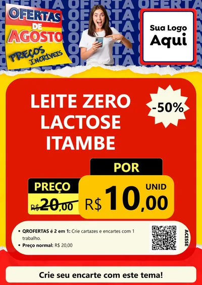 Modelo de Cartaz para Cartaz A4 Vertical com o tema Ofertas de Agosto - Preços Incríveis para Frios e Laticínios