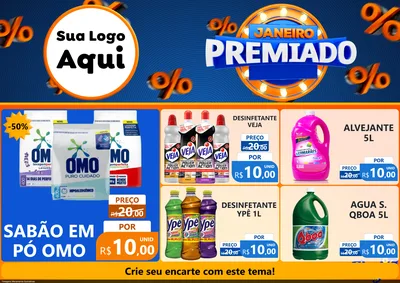 Modelo de Encarte para Encarte A4 Horizontal com o tema Janeiro Premiado para Produtos de Limpeza