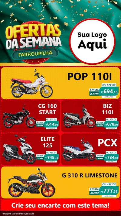 Modelo de TV para TV Vertical com o tema Ofertas da Semana Farroupilha para Concessionaria de Motos