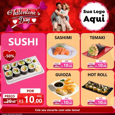Modelo de Rede Social para Feed Facebook com o tema Valentine's Day para Comida japonesa