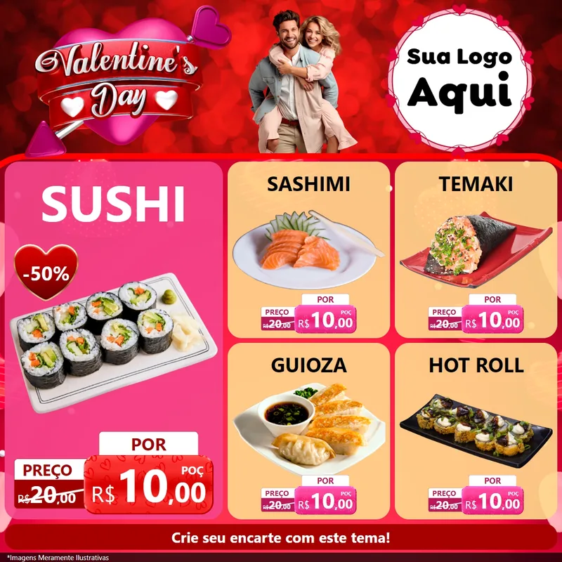 Modelo de Rede Social para Feed Facebook com o tema Valentine's Day para Comida japonesa