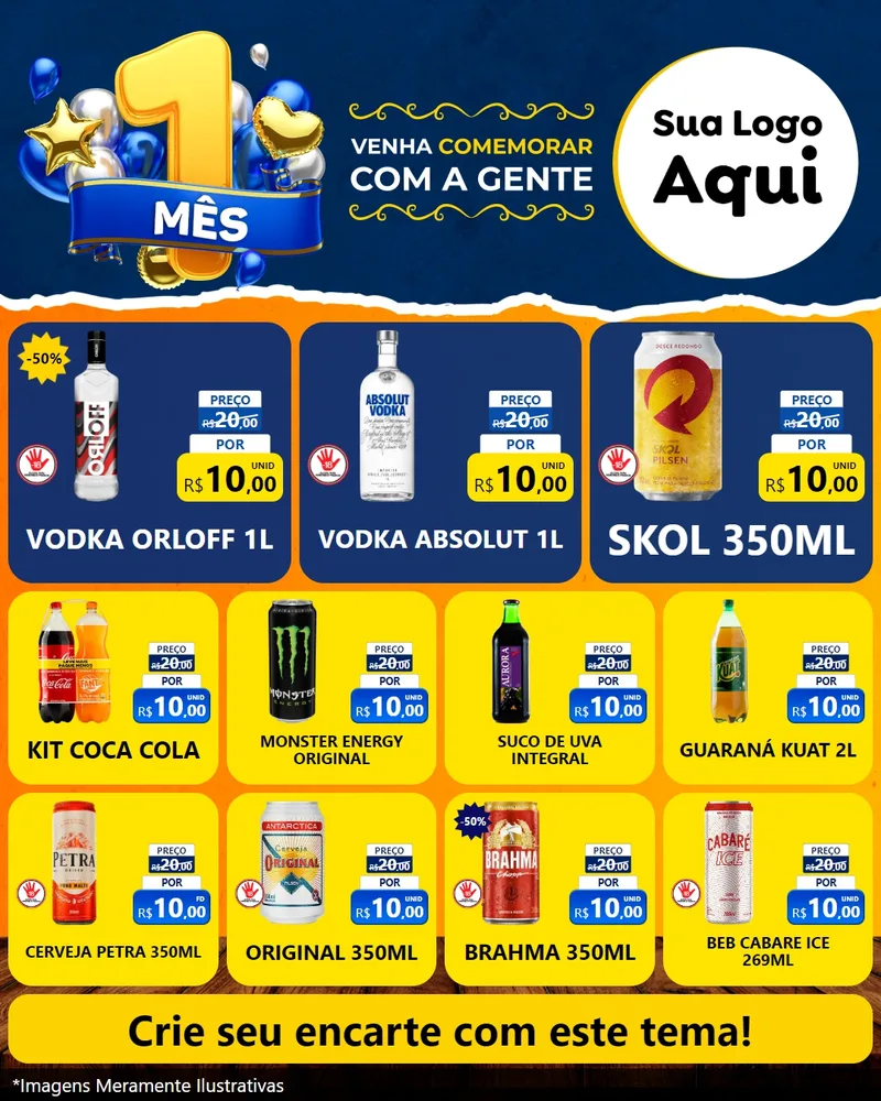 Modelo de Rede Social para Feed Instagram com o tema Um Mês de Aniversário para Distribuidora de bebidas