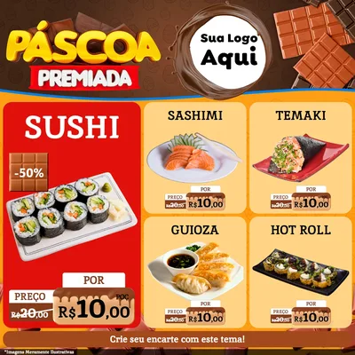Modelo de Rede Social para Feed Facebook com o tema Páscoa Premiada para Comida japonesa