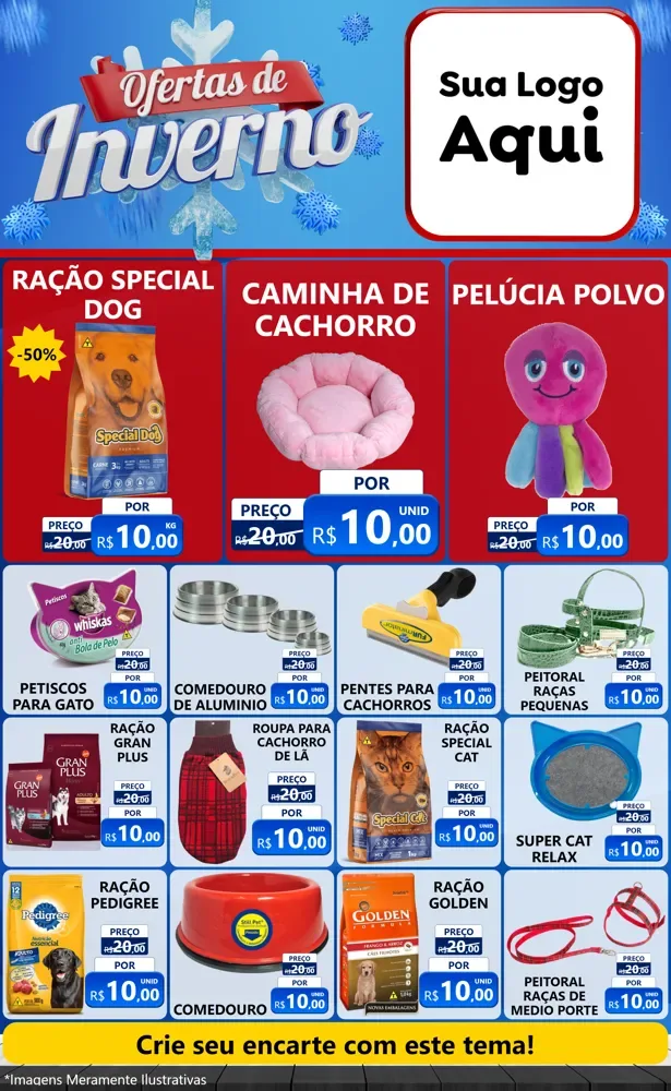 Modelo de Encarte para Encarte Grande com o tema Ofertas de Inverno para Pet Shop