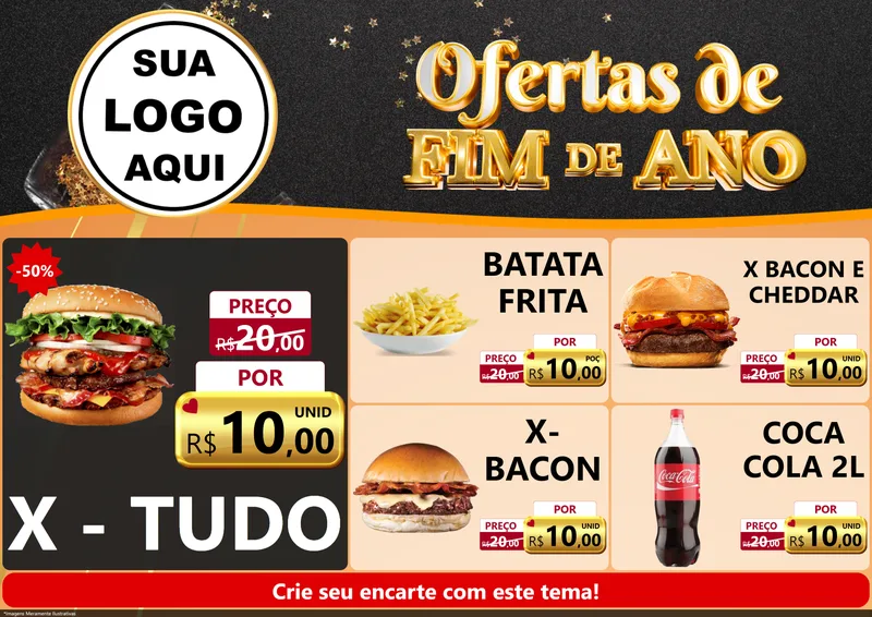 Modelo de Encarte para Encarte A4 Horizontal com o tema Ofertas de Fim de Ano para Hamburgueria