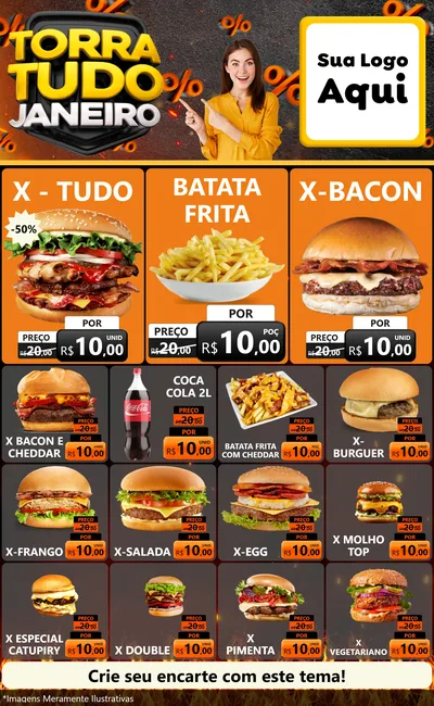 Modelo de Encarte para Encarte Grande com o tema Torra Tudo Janeiro para Hamburgueria