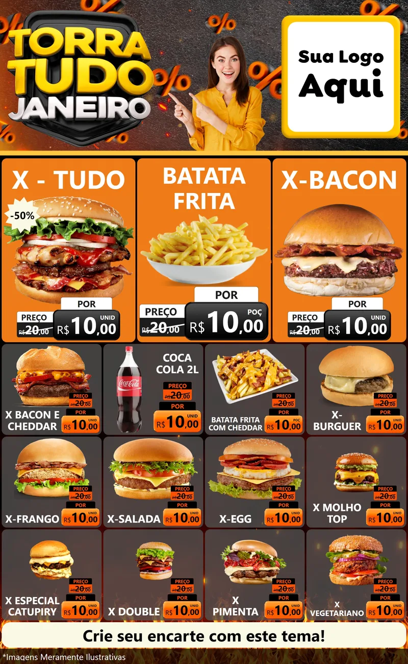 Modelo de Encarte para Encarte Grande com o tema Torra Tudo Janeiro para Hamburgueria