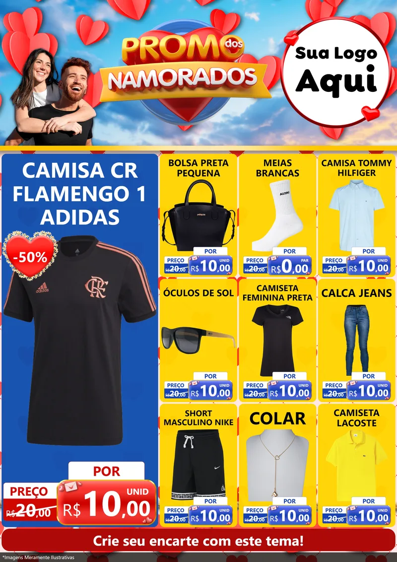 Modelo de Encarte para Encarte A4 Vertical com o tema Promo dos Namorados para Roupas e acessórios
