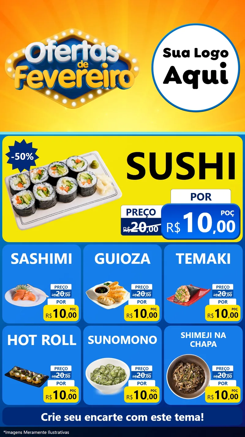Modelo de Rede Social para Stories com o tema Ofertas de Fevereiro para Comida japonesa