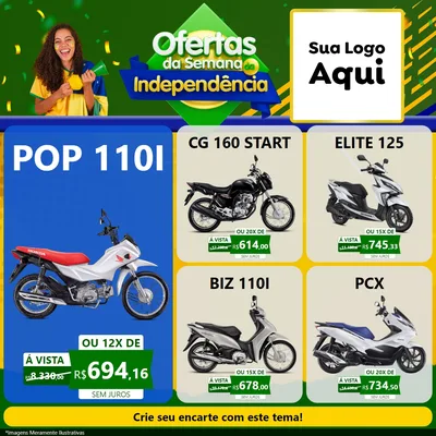 Modelo de Rede Social para Feed Facebook com o tema Ofertas da Semana da Independência para Concessionaria de Motos
