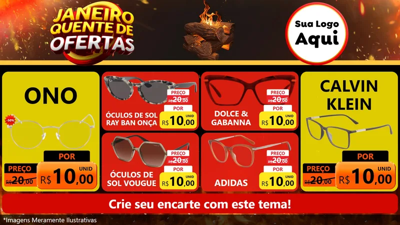 Modelo de TV para TV Horizontal com o tema Janeiro Quente de Ofertas para Óticas