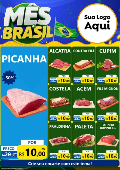 Modelo de Encarte para Encarte A4 Vertical com o tema Mês do Brasil para Açougue