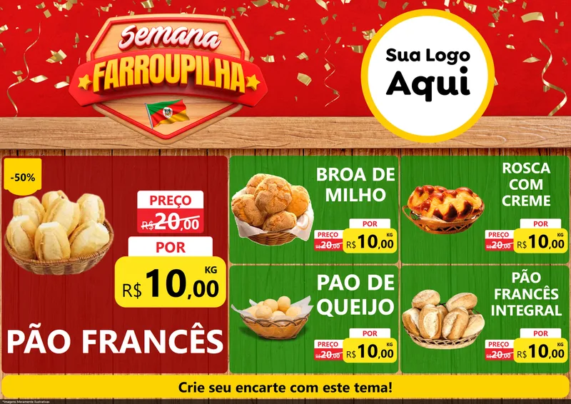 Modelo de Encarte para Encarte A4 Horizontal com o tema Semana Farroupilha para Padaria
