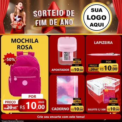 Modelo de Rede Social para Feed Facebook com o tema Sorteio de Fim de Ano para Papelaria