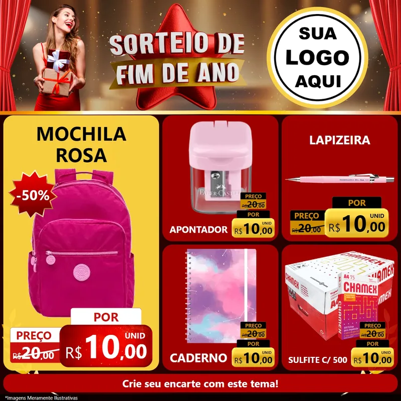 Modelo de Rede Social para Feed Facebook com o tema Sorteio de Fim de Ano para Papelaria