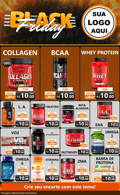 Modelo de Encarte para Encarte Grande com o tema Black Friday para Suplementos alimentares