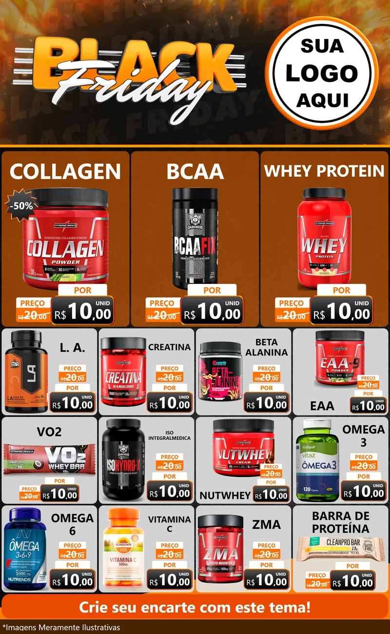 Modelo de Encarte para Encarte Grande com o tema Black Friday para Suplementos alimentares