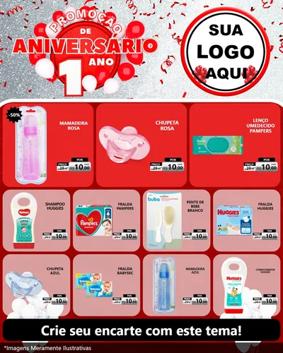 Modelo de Rede Social para Feed Instagram com o tema Promoção de Aniversário - 1 Ano para Bebês