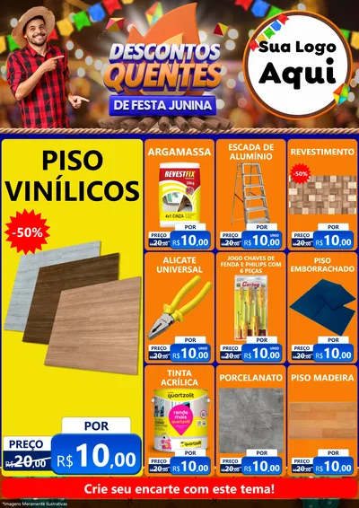 Modelo de Encarte para Encarte A4 Vertical com o tema Descontos Quentes de Festa Junina para Material para Construção