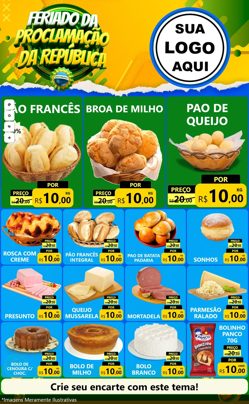 Modelo de Encarte para Encarte Grande com o tema Feriado da Proclamação da República para Padaria
