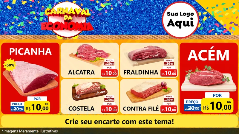 Modelo de TV para TV Horizontal com o tema Carnaval da Economia para Açougue