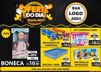 Modelo de Encarte para Encarte A4 Horizontal com o tema Oferta do Dia - Quarta Feira! para Brinquedos