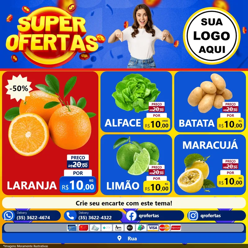 Modelo de Rede Social para Feed Facebook com o tema Super Ofertas para Hortifrúti