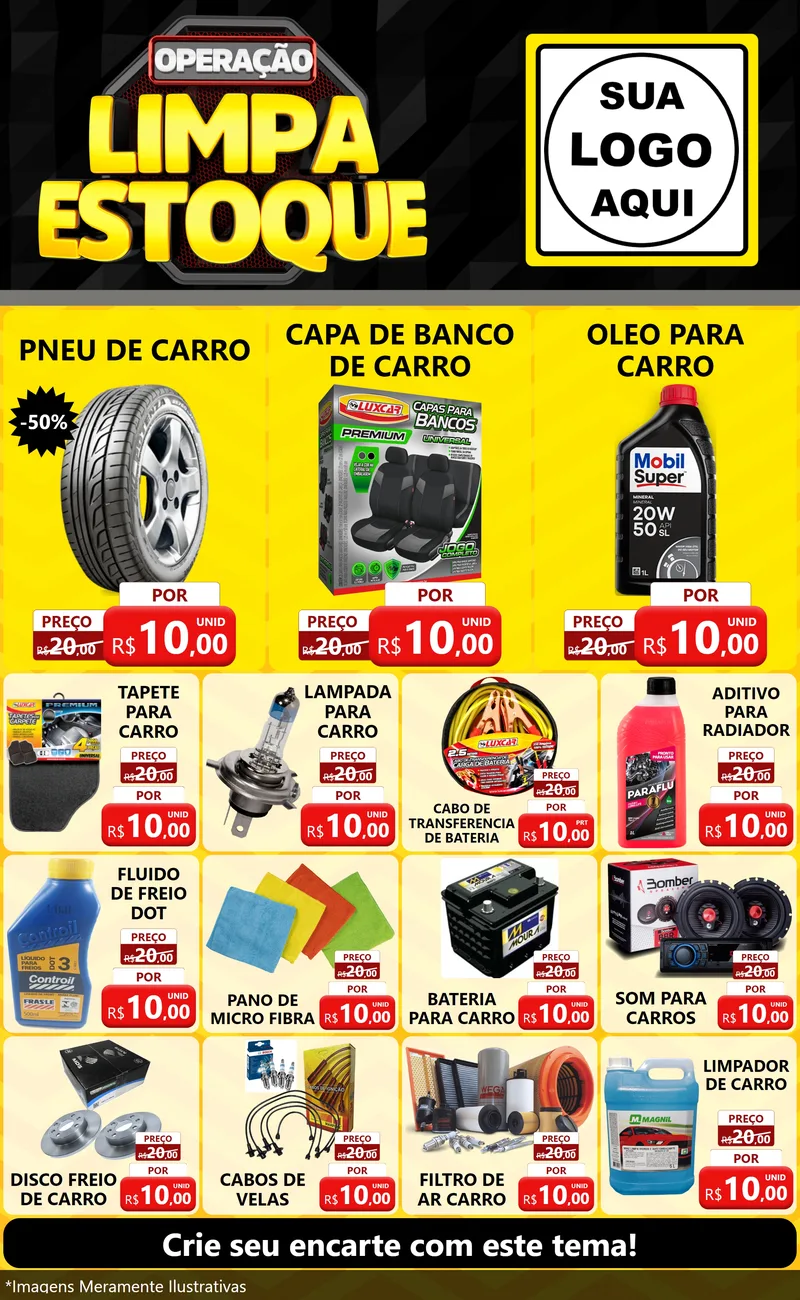 Modelo de Encarte para Encarte Grande com o tema Operação Limpa Estoque para Auto peças