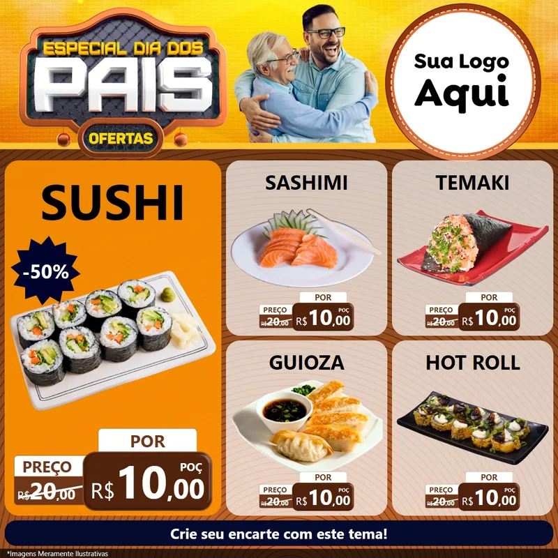 Modelo de Rede Social para Feed Facebook com o tema Especial Dia dos Pais para Comida japonesa