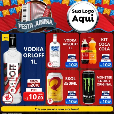 Modelo de Rede Social para Feed Facebook com o tema Festa Junina para Distribuidora de bebidas