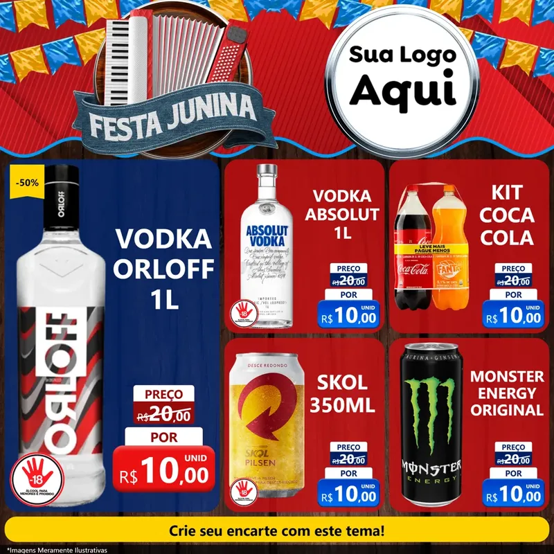 Modelo de Rede Social para Feed Facebook com o tema Festa Junina para Distribuidora de bebidas