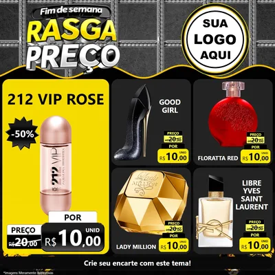 Modelo de Rede Social para Feed Facebook com o tema Fim de Semana Rasga Preço para Perfumes
