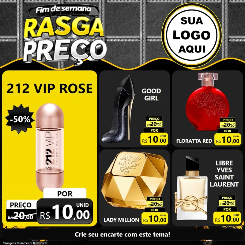 Modelo de Rede Social para Feed Facebook com o tema Fim de Semana Rasga Preço para Perfumes