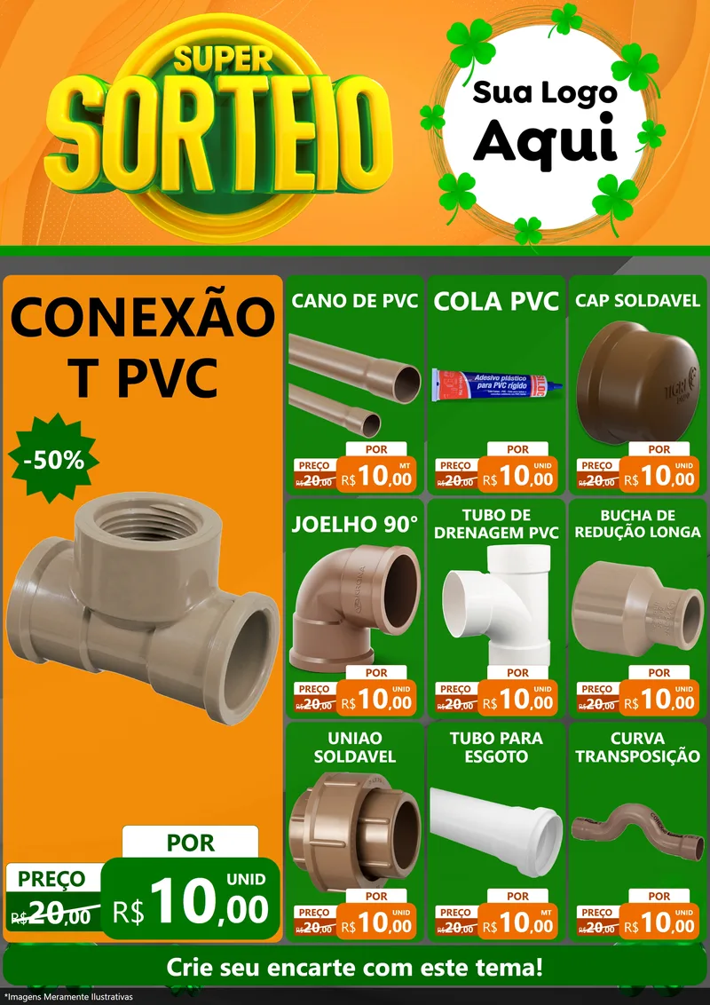 Modelo de Encarte para Encarte A4 Vertical com o tema Super Sorteio para Tubos e conexões