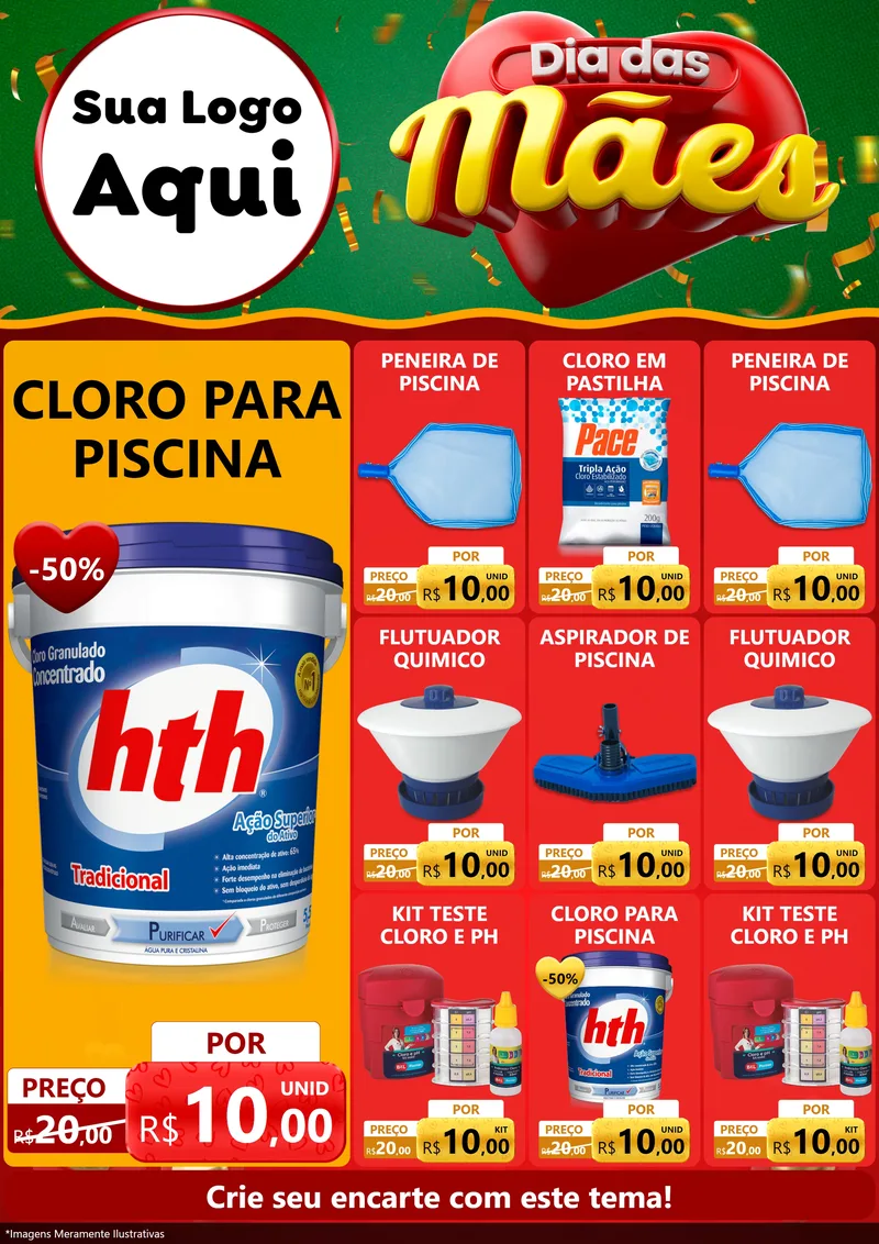 Modelo de Encarte para Encarte A4 Vertical com o tema Dia das Mães para Produtos para Piscina