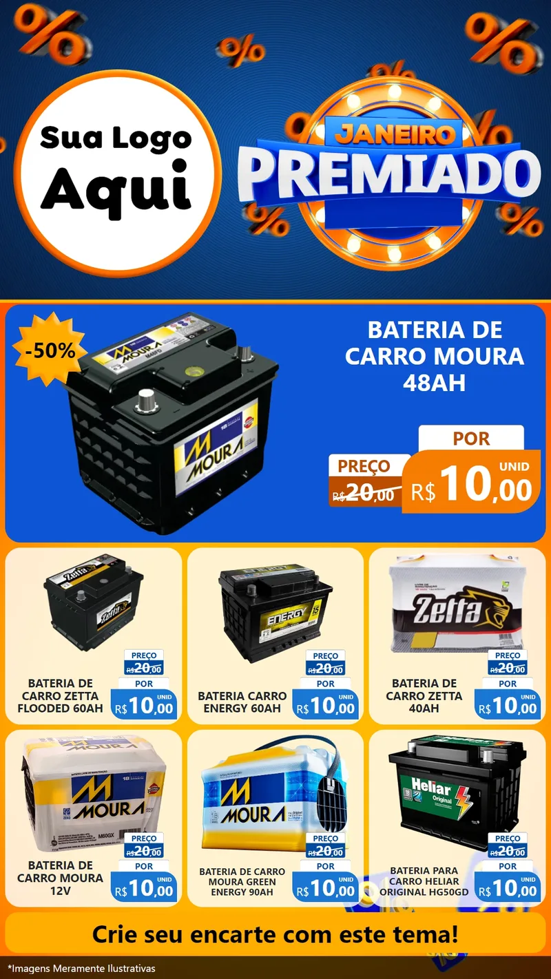 Modelo de Rede Social para Stories com o tema Janeiro Premiado para Baterias Elétricas