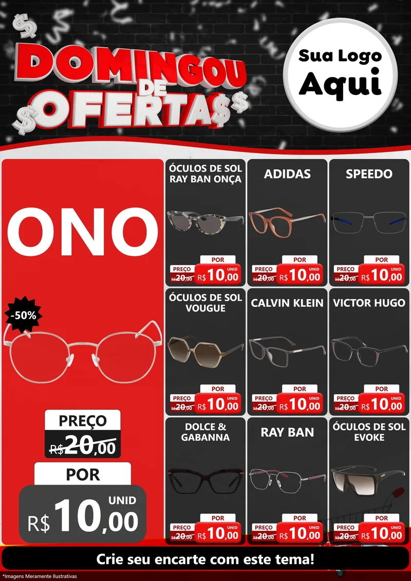Modelo de Encarte para Encarte A4 Vertical com o tema Domingou de Ofertas para Óticas