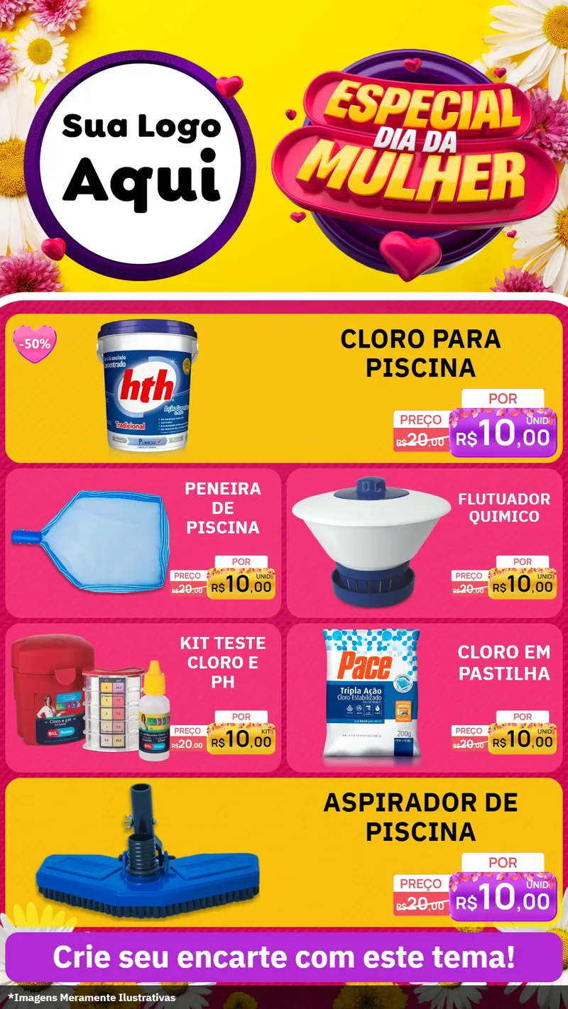 Modelo de TV para TV Vertical com o tema Especial Dia da Mulher para Produtos para Piscina