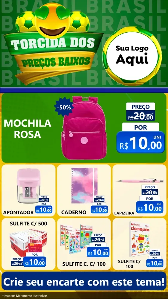 Modelo de Rede Social para Stories com o tema Torcida dos Preços Baixos - Copa para Papelaria