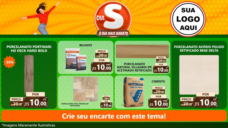 Modelo de TV para TV Horizontal com o tema Dia S - O Dia Mais Barato para Pisos e revestimentos