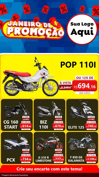 Modelo de Rede Social para Stories com o tema Janeiro de Promoção para Concessionaria de Motos