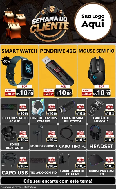 Modelo de Encarte para Encarte Grande com o tema Semana do Cliente para Informática