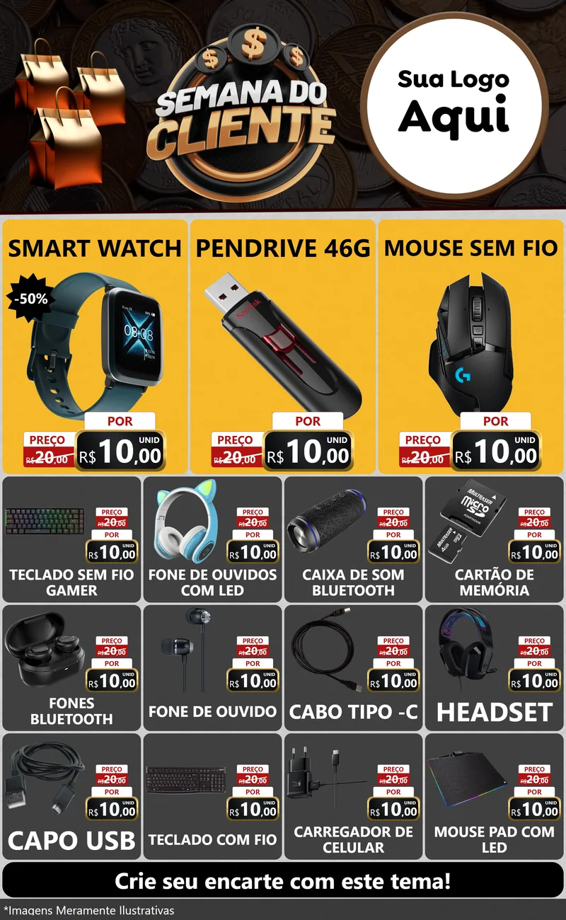 Modelo de Encarte para Encarte Grande com o tema Semana do Cliente para Informática