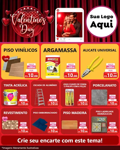 Modelo de Rede Social para Feed Instagram com o tema Valentine's Day para Material para Construção