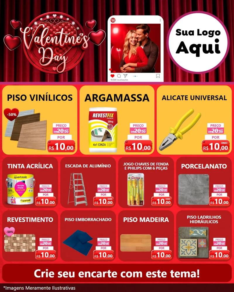 Modelo de Rede Social para Feed Instagram com o tema Valentine's Day para Material para Construção
