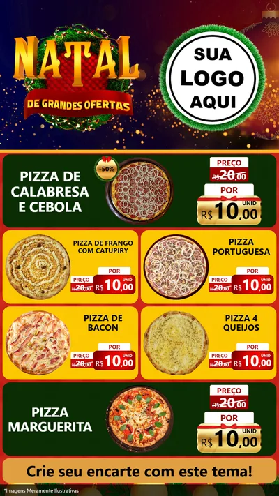 Modelo de TV para TV Vertical com o tema Natal de Grandes Ofertas para Pizzaria